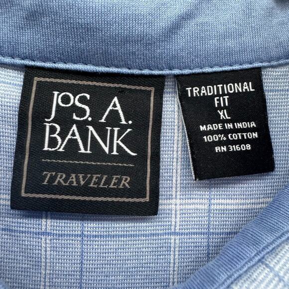 Jos A Bank Traveler Shirt Mens XL Blue Plaid Traditional Fit Polo Short Sleeve - Picture 2 of 11